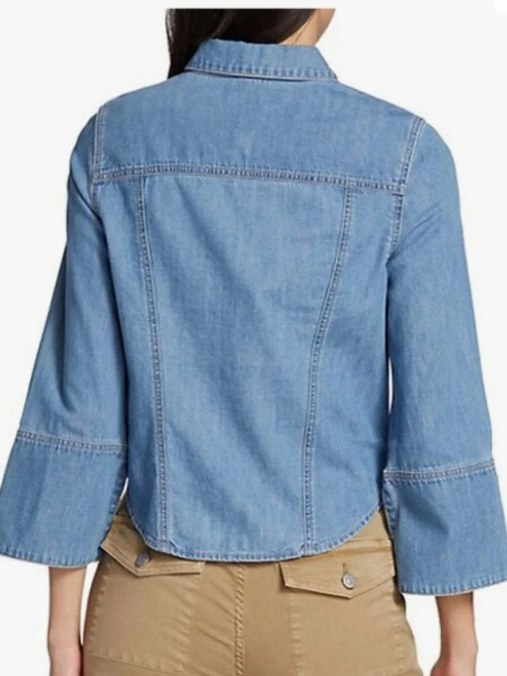 Veronica Beard Tivi Denim Flared Sleeve Shirt Iceberg Light Wash Large